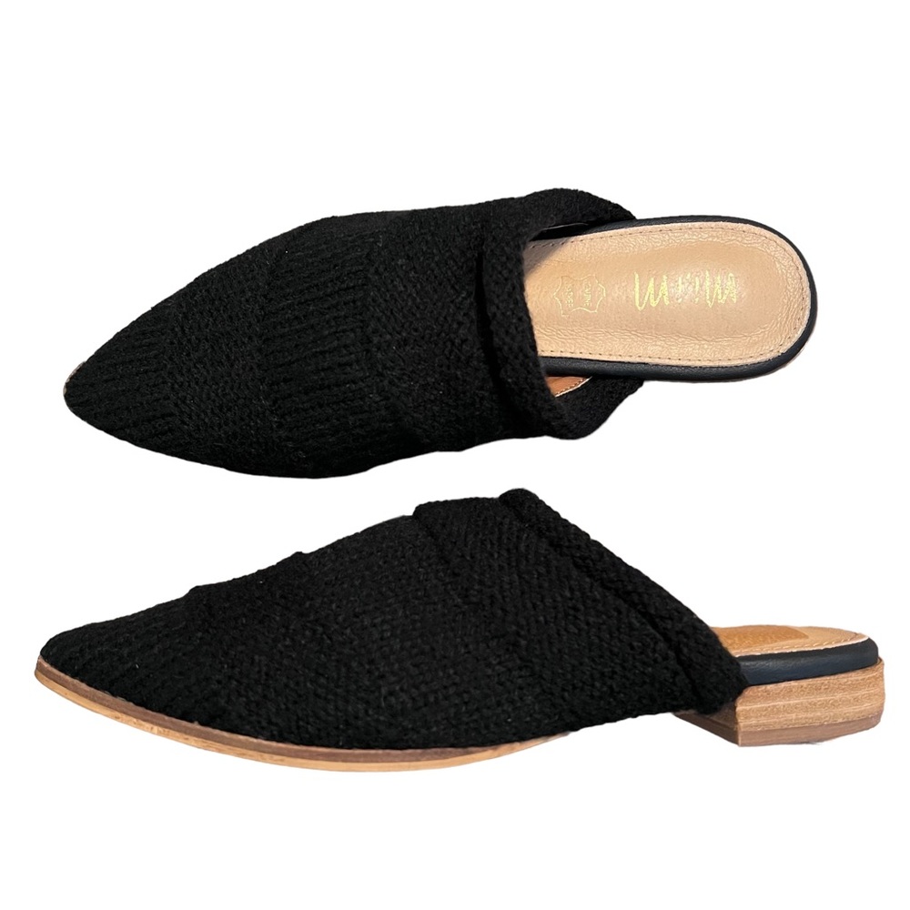 Mi.iM Black Fali Sweater Knit Pointed Slip On Mules